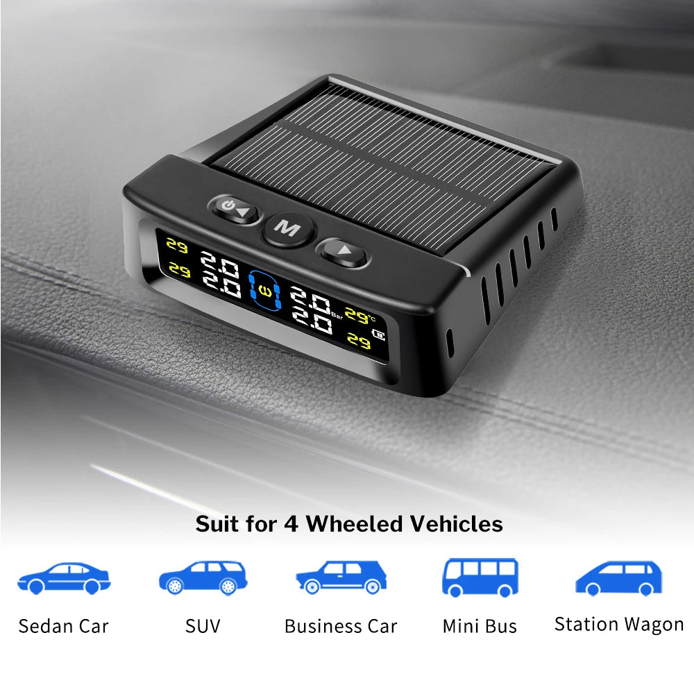 Solar TPMS Car Tire Pressure Alarm Digital Colorful Display 4/6 External Sensors Waterproof Tire Pressure Temperature Warning