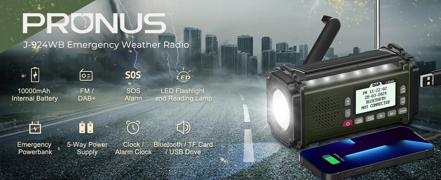 DAB+ Radios FM Bluetooth-Lautsprecher 10000mAh Powerbank Notfallradio Tragbares Solarradio Empfänger Kurbel USB-C-Ladung LED